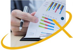Man analyzing graphs and data